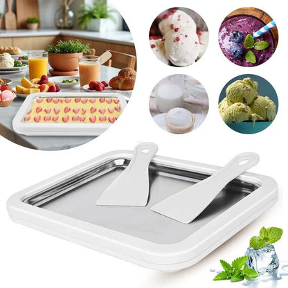 Ice Cream Maker Pan with Scrapers Rolled Ice Cream Pan