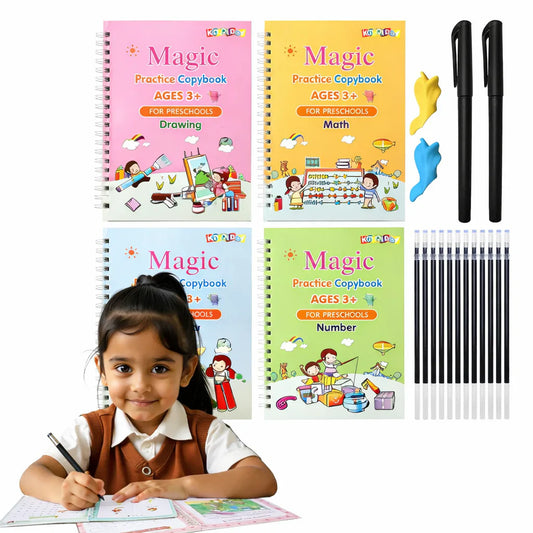 Kid's Magic Reusable CopyBook|| BUY 1 GET 1 FREE || ( Total -4 Book +20 Refill +2 Pen+2 Grip)