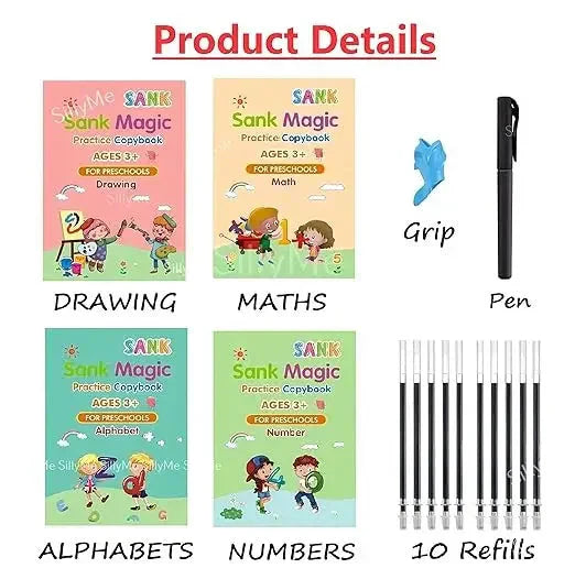Kid's Magic Reusable CopyBook|| BUY 1 GET 1 FREE || ( Total -4 Book +20 Refill +2 Pen+2 Grip)